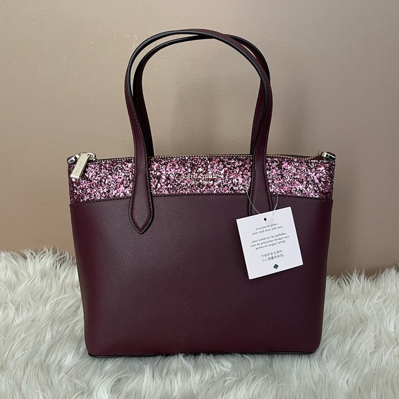 {Kate Spade} Flash Glitter Satchel Bag in Cherrywood - NWT